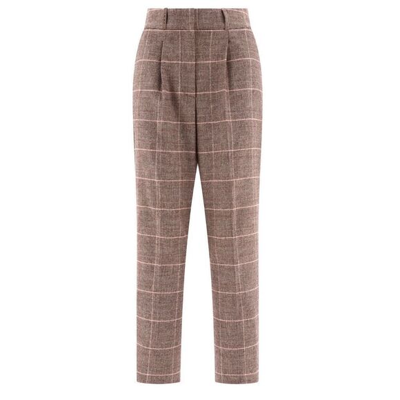 PESERICO Flannel Trousers in Brown Plaid/Pink NWT Size 48/12 - Picture 1 of 14
